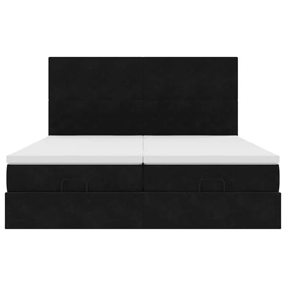 Struttura Letto Pouf con Materassi Nero 160x200 cm in Velluto | homemem39
