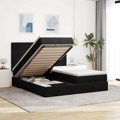 Struttura Letto Pouf con Materassi Nero 160x200 cm in Velluto | homemem39
