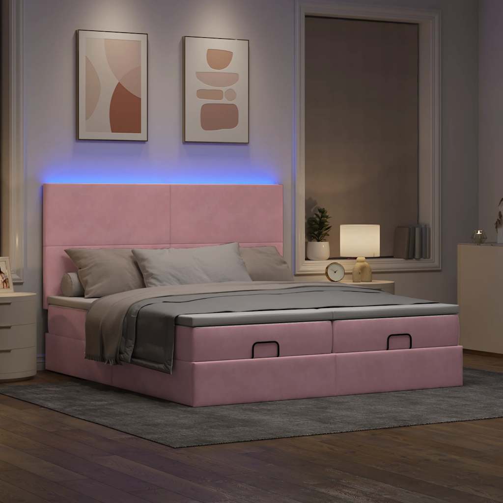 Struttura Letto Pouf con Materassi Rosa 160x200 cm Velluto | homemem39