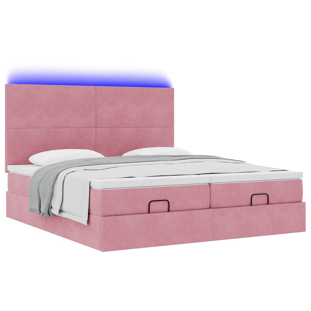 Struttura Letto Pouf con Materassi Rosa 160x200 cm Velluto | homemem39