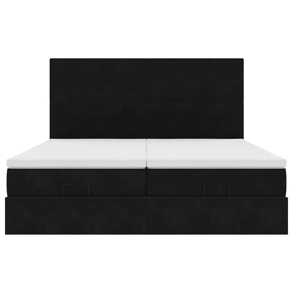 Struttura Letto Pouf con Materassi Nero 180x200 cm in Velluto