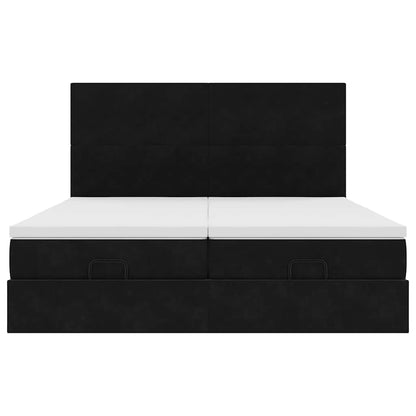 Struttura Letto Pouf con Materassi Nero 180x200 cm in Velluto