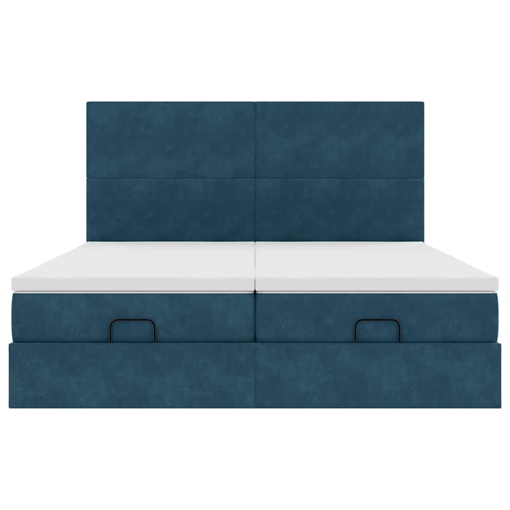 Pouf Letto con Materassi e LED Blu Scuro 200x200cm Velluto