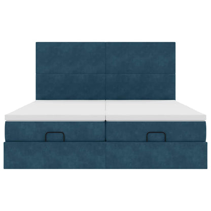 Pouf Letto con Materassi e LED Blu Scuro 200x200cm Velluto