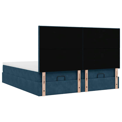 Pouf Letto con Materassi e LED Blu Scuro 200x200cm Velluto
