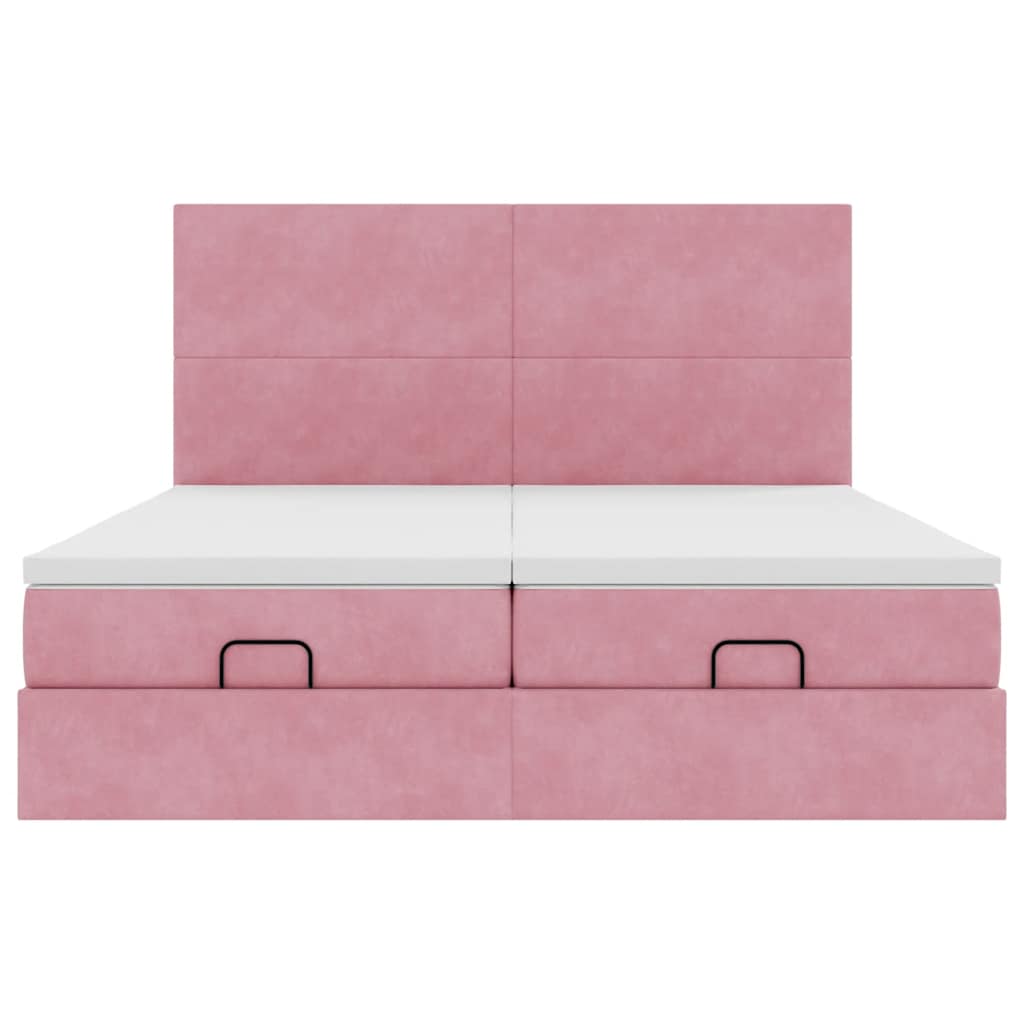 Struttura Letto Pouf con Materassi Rosa 200x200 cm Velluto