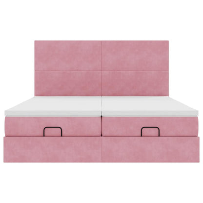 Struttura Letto Pouf con Materassi Rosa 200x200 cm Velluto