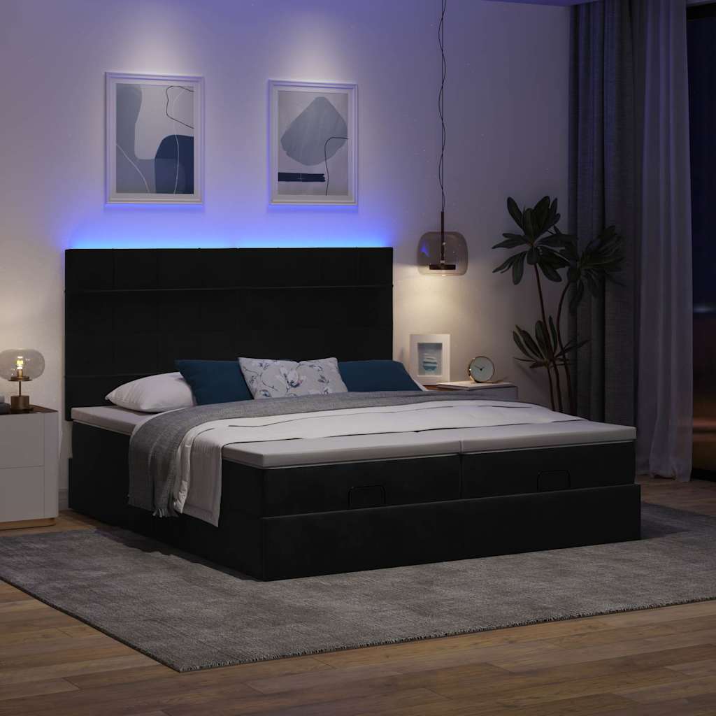 Struttura Letto Pouf con Materassi Nero 160x200 cm in Velluto | homemem39