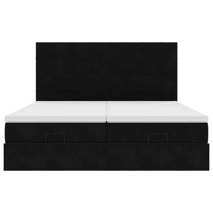 Struttura Letto Pouf con Materassi Nero 160x200 cm in Velluto | homemem39