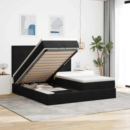 Struttura Letto Pouf con Materassi Nero 160x200 cm in Velluto | homemem39