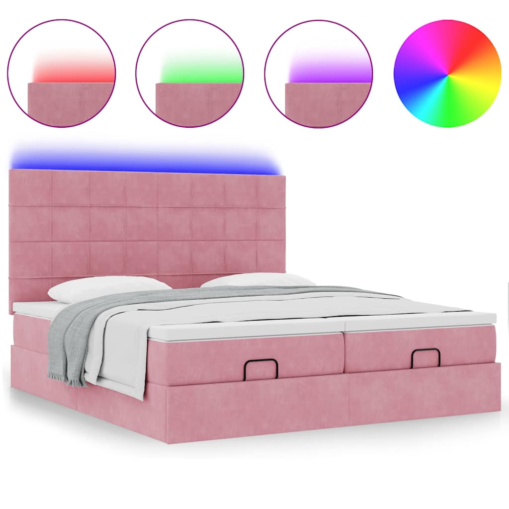 Struttura Letto Pouf con Materassi Rosa 160x200 cm Velluto | homemem39