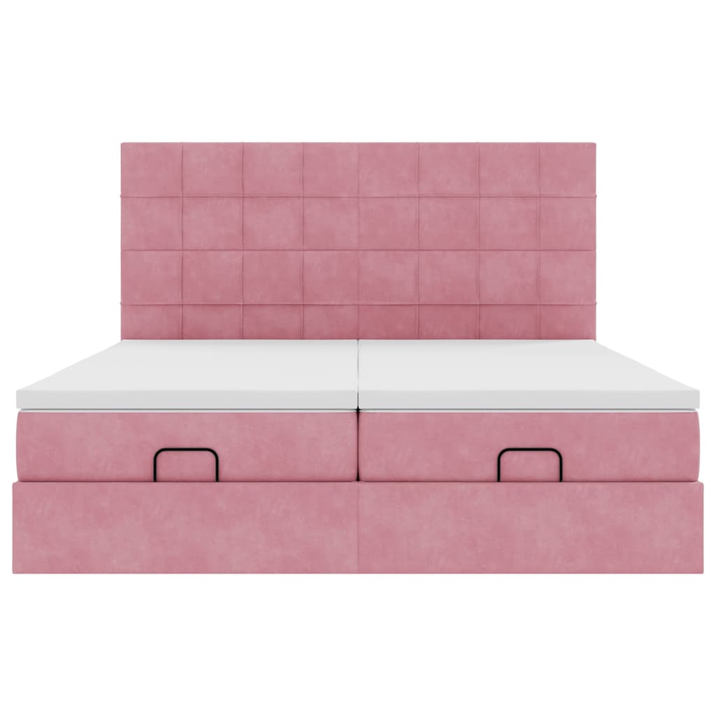 Struttura Letto Pouf con Materassi Rosa 160x200 cm Velluto | homemem39