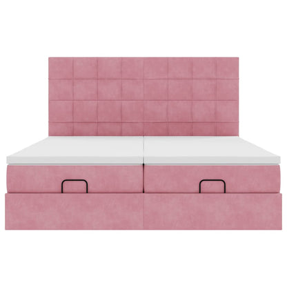 Struttura Letto Pouf con Materassi Rosa 160x200 cm Velluto | homemem39