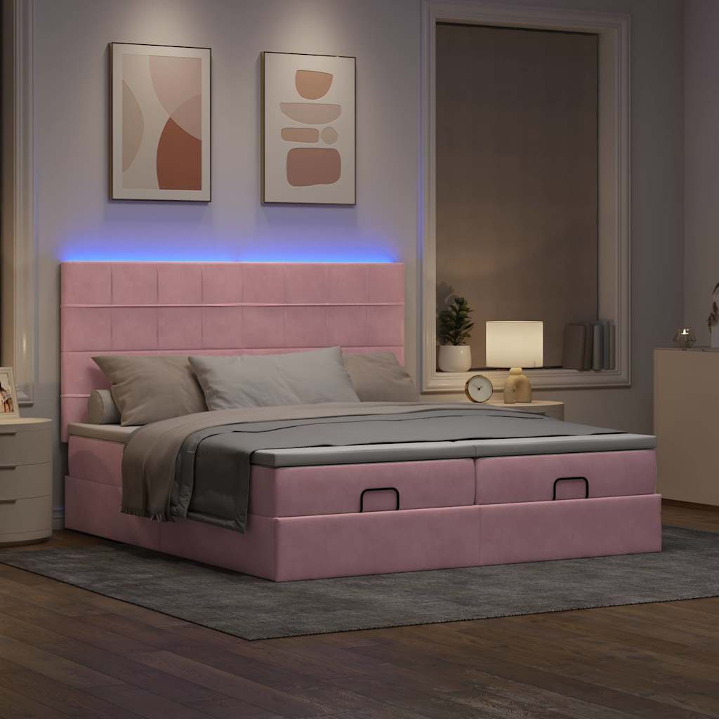 Struttura Letto Pouf con Materassi Rosa 180x200 cm Velluto | homemem39