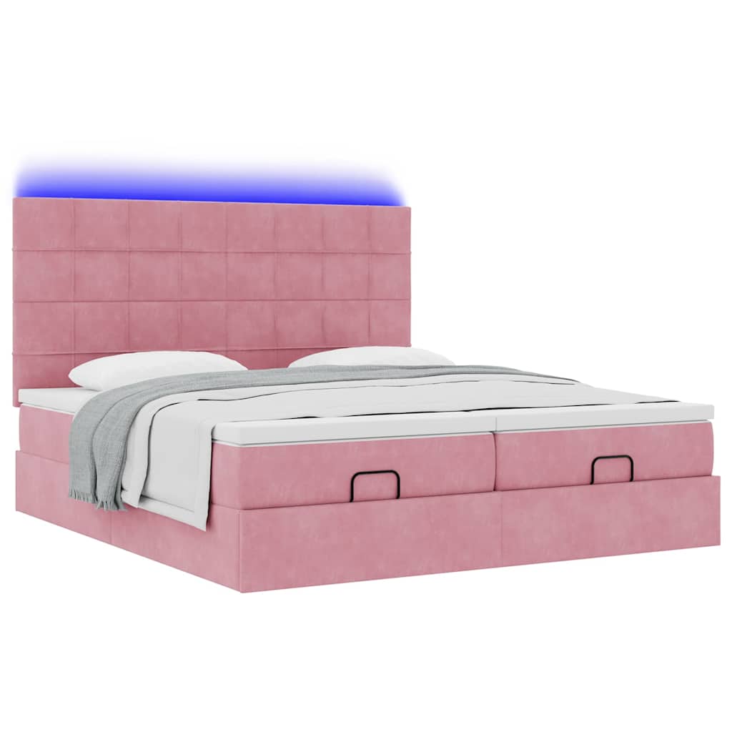 Struttura Letto Pouf con Materassi Rosa 180x200 cm Velluto | homemem39