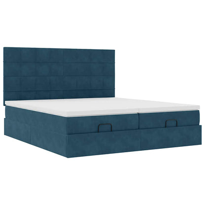 Pouf Letto con Materassi e LED Blu Scuro 200x200cm Velluto | homemem39