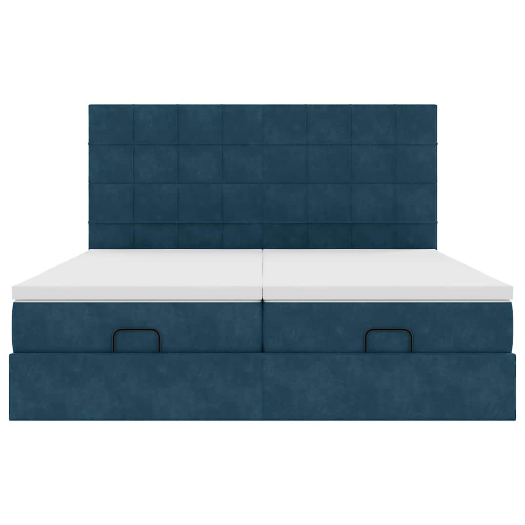 Pouf Letto con Materassi e LED Blu Scuro 200x200cm Velluto