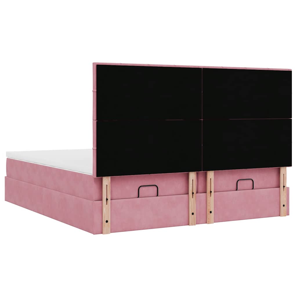Struttura Letto Pouf con Materassi Rosa 200x200 cm Velluto