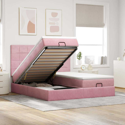 Struttura Letto Pouf con Materassi Rosa 200x200 cm Velluto