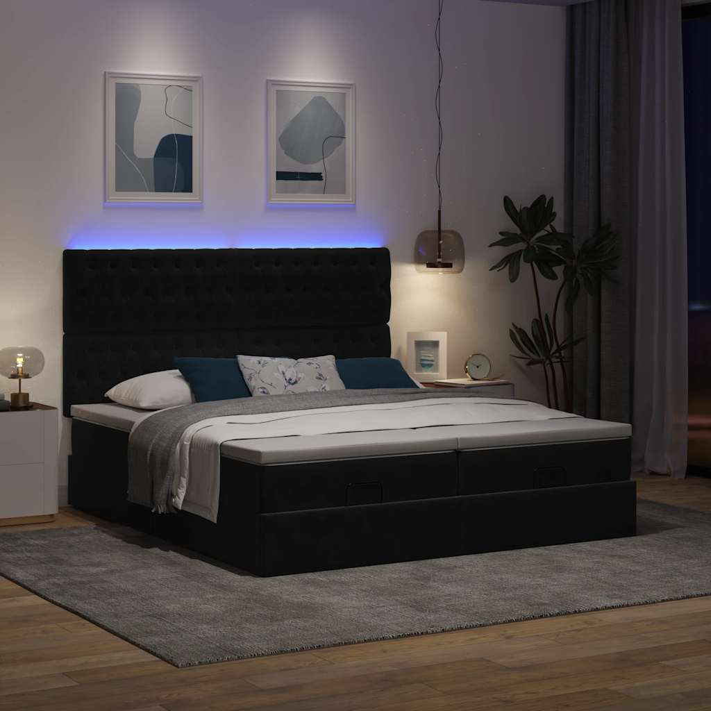 Struttura Letto Pouf con Materassi Nero 160x200 cm in Velluto | homemem39