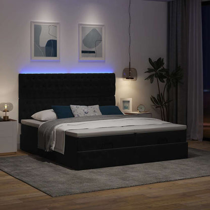 Struttura Letto Pouf con Materassi Nero 160x200 cm in Velluto | homemem39