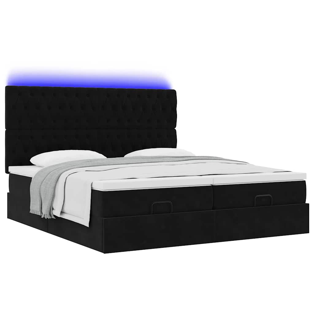 Struttura Letto Pouf con Materassi Nero 160x200 cm in Velluto | homemem39