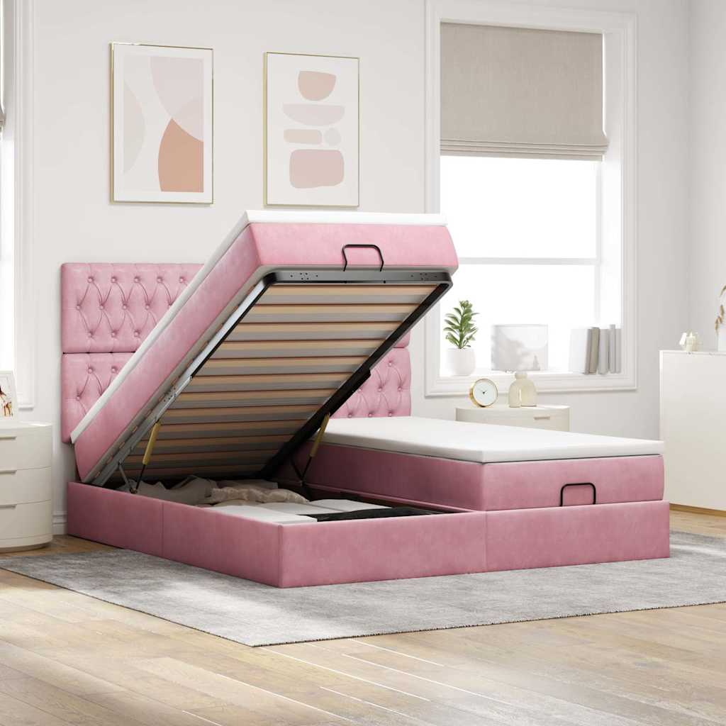 Struttura Letto Pouf con Materassi Rosa 180x200 cm Velluto | homemem39