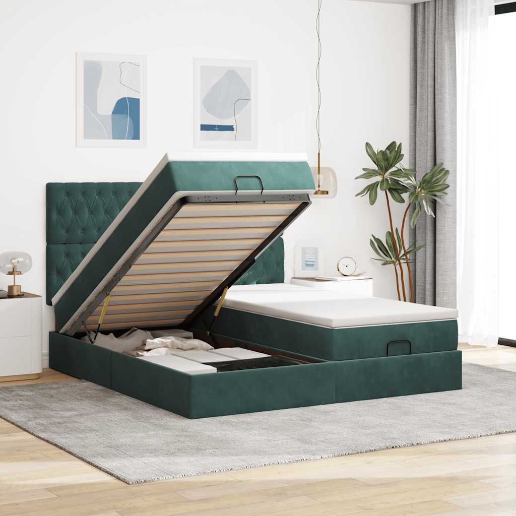 Struttura Letto Pouf con Materassi 200x200 cm Velluto