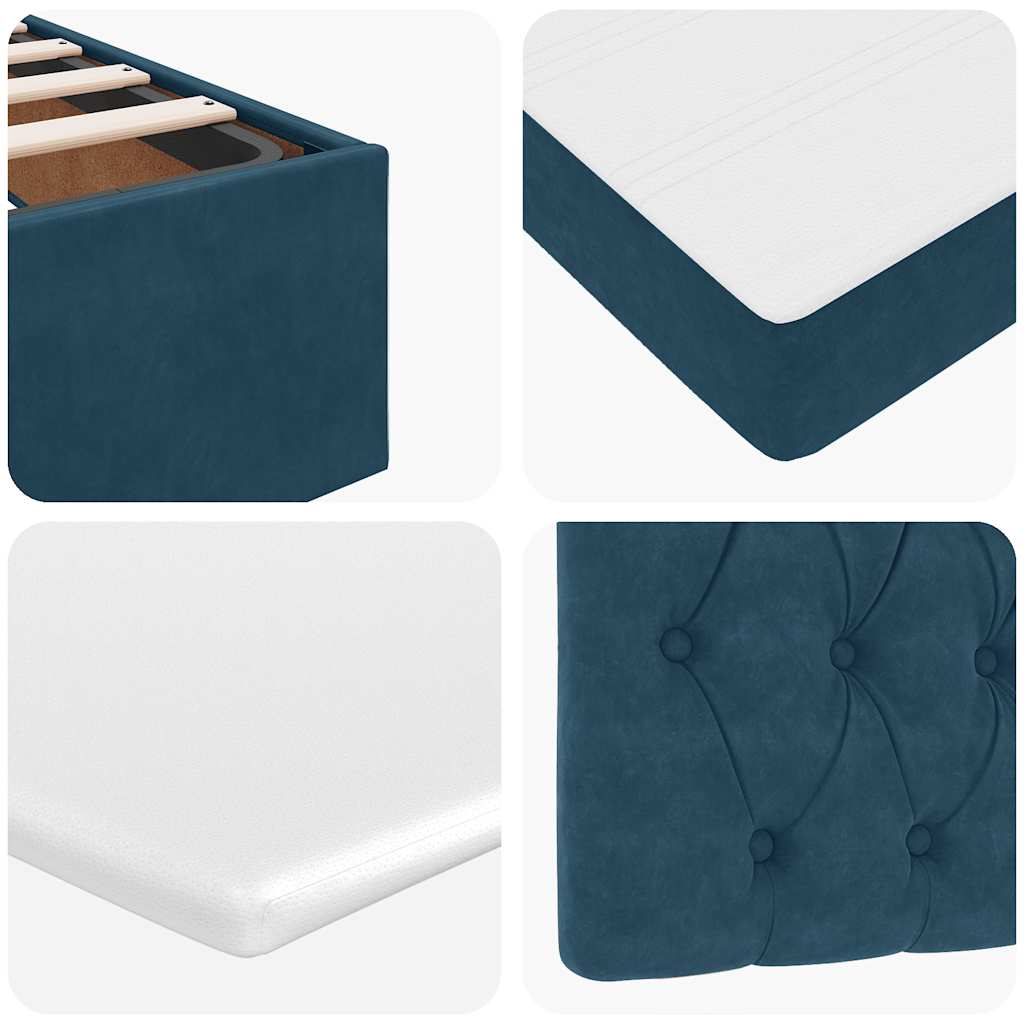Pouf Letto con Materassi e LED Blu Scuro 200x200cm Velluto