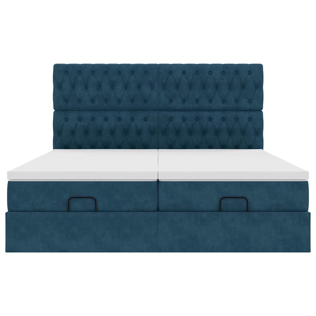 Pouf Letto con Materassi e LED Blu Scuro 200x200cm Velluto | homemem39