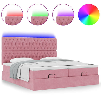 Struttura Letto Pouf con Materassi Rosa 200x200 cm Velluto - homemem39
