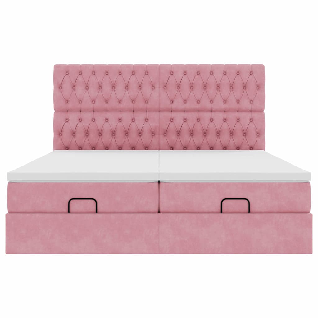 Struttura Letto Pouf con Materassi Rosa 200x200 cm Velluto - homemem39