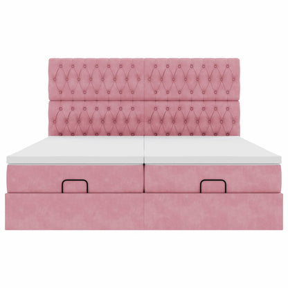 Struttura Letto Pouf con Materassi Rosa 200x200 cm Velluto - homemem39