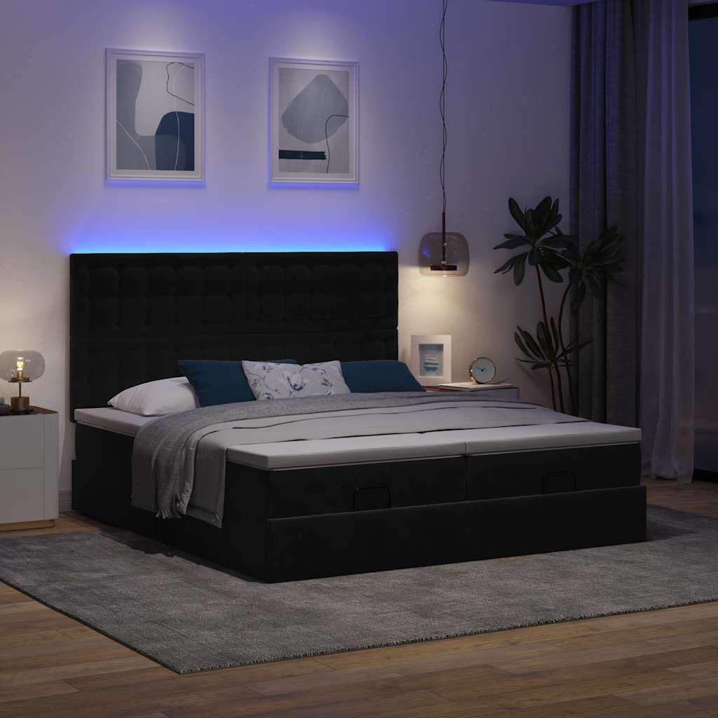 Struttura Letto Pouf con Materassi Nero 160x200 cm in Velluto | homemem39
