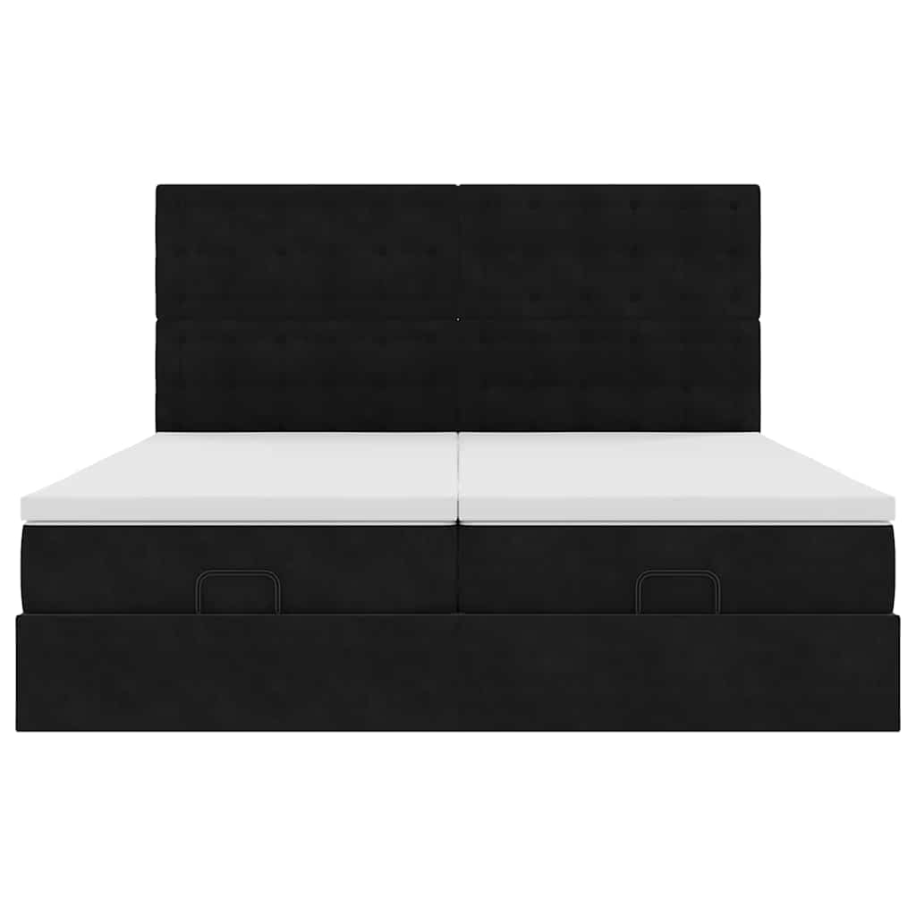 Struttura Letto Pouf con Materassi Nero 160x200 cm in Velluto | homemem39