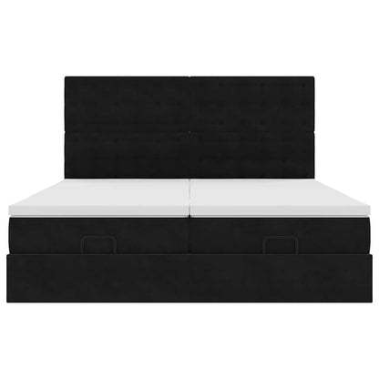 Struttura Letto Pouf con Materassi Nero 160x200 cm in Velluto | homemem39