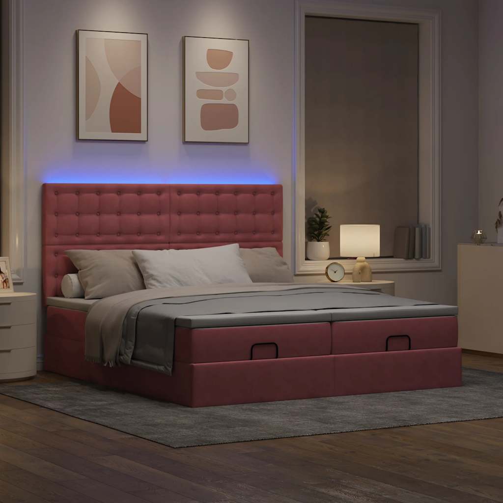 Struttura Letto Pouf con Materassi Rosa 160x200 cm Velluto | homemem39