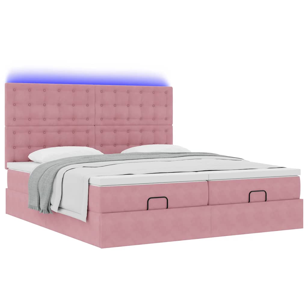 Struttura Letto Pouf con Materassi Rosa 160x200 cm Velluto | homemem39