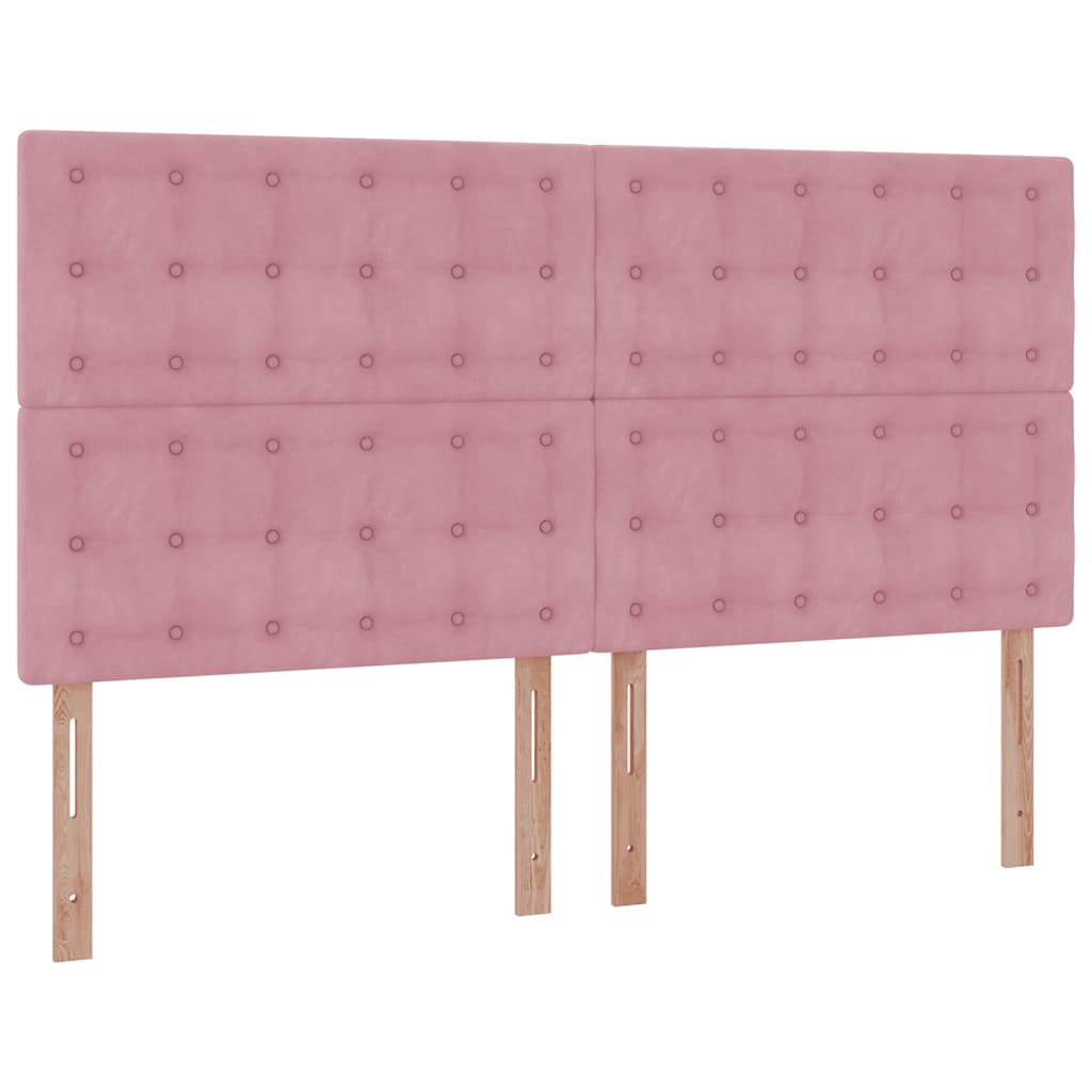 Struttura Letto Pouf con Materassi Rosa 160x200 cm Velluto