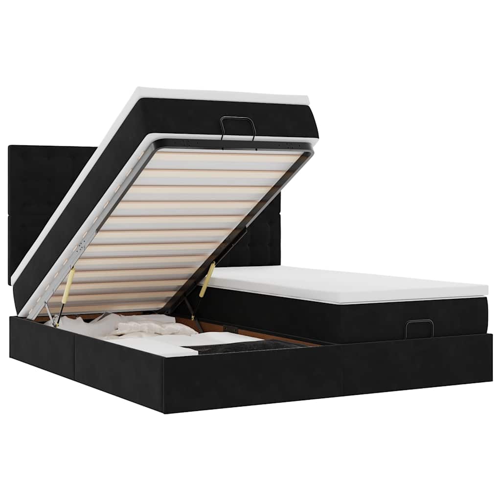 Struttura Letto Pouf con Materassi Nero 180x200 cm in Velluto - homemem39