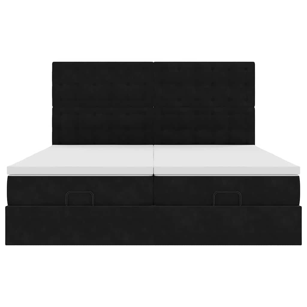 Struttura Letto Pouf con Materassi Nero 180x200 cm in Velluto