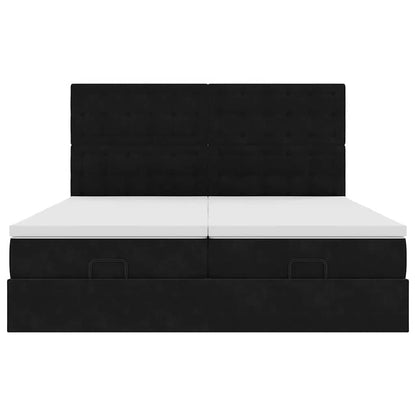 Struttura Letto Pouf con Materassi Nero 180x200 cm in Velluto