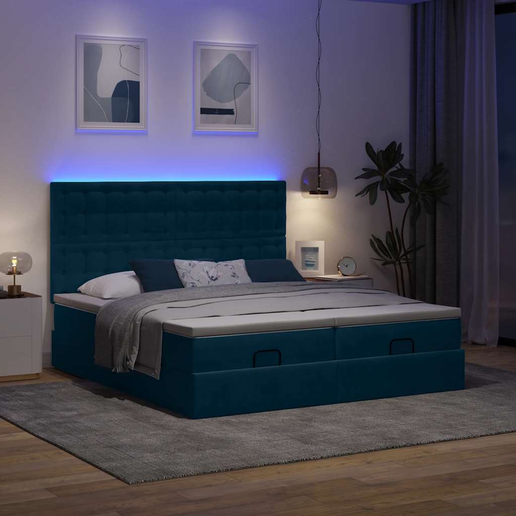 Pouf Letto con Materassi e LED Blu Scuro 200x200cm Velluto | homemem39