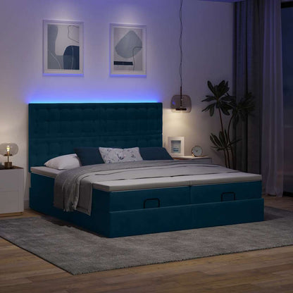 Pouf Letto con Materassi e LED Blu Scuro 200x200cm Velluto | homemem39