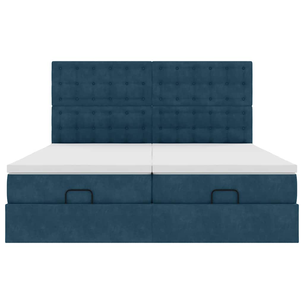 Pouf Letto con Materassi e LED Blu Scuro 200x200cm Velluto
