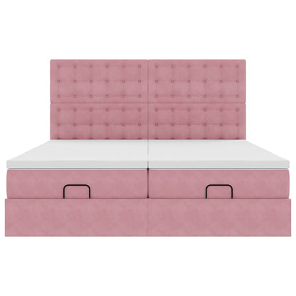 Struttura Letto Pouf con Materassi Rosa 200x200 cm Velluto - homemem39