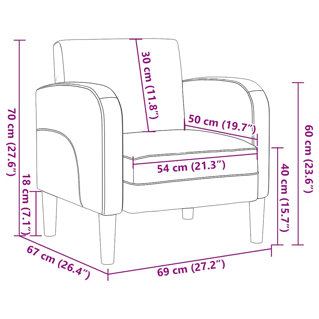 Divano Sedia con Braccioli Grigio 54 cm in Similpelle