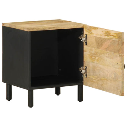 Comodino Nero 40x33,5x46 cm in Legno Massello di Mango Grezzo