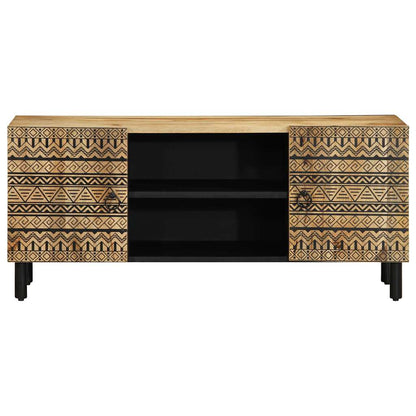 Mobile Porta TV Nero 105x33,5x46 cm Legno Massello Mango Grezzo - homemem39