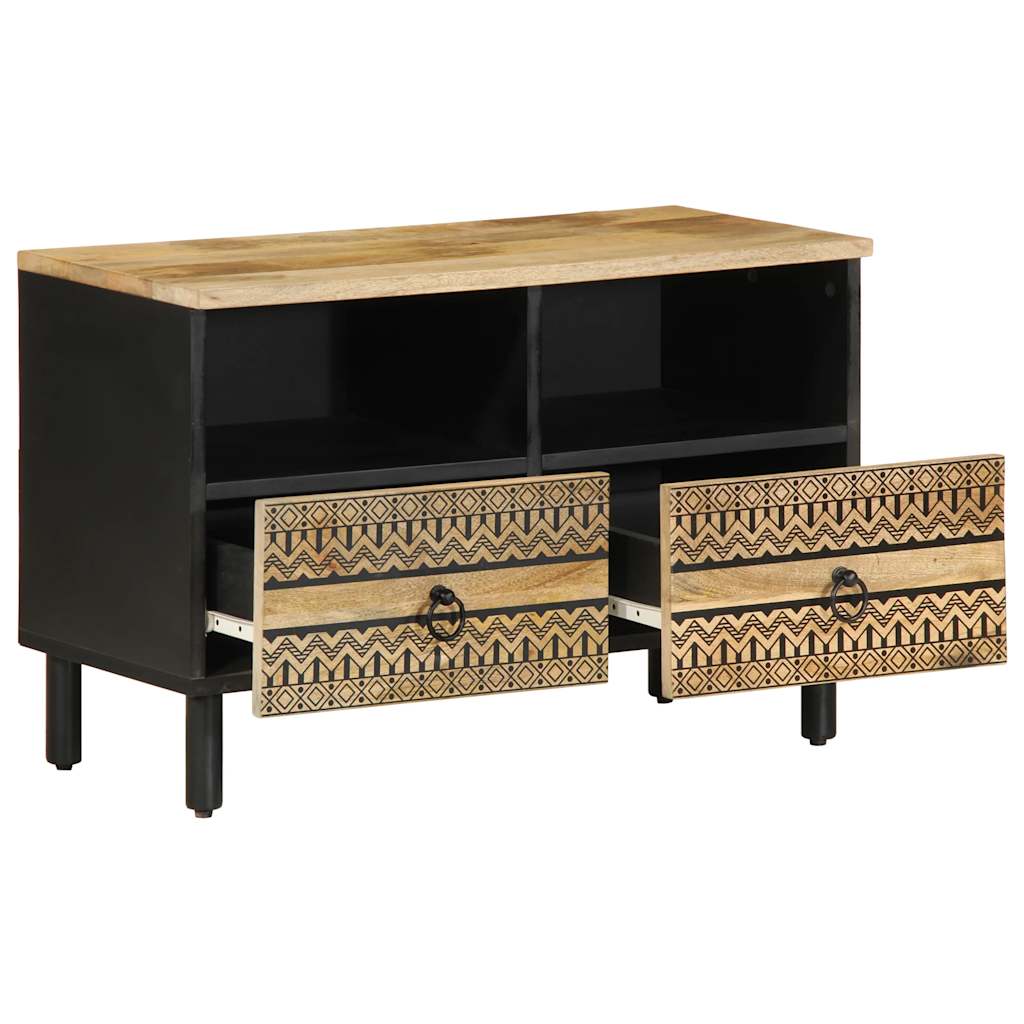 Mobile Porta TV Nero 70x33,5x46 cm Legno Massello Mango Grezzo - homemem39